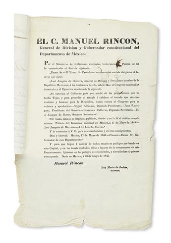 (TEXAS.) Herrera, José Joaquin. Decree for the Mexican government to consider Texan independence.